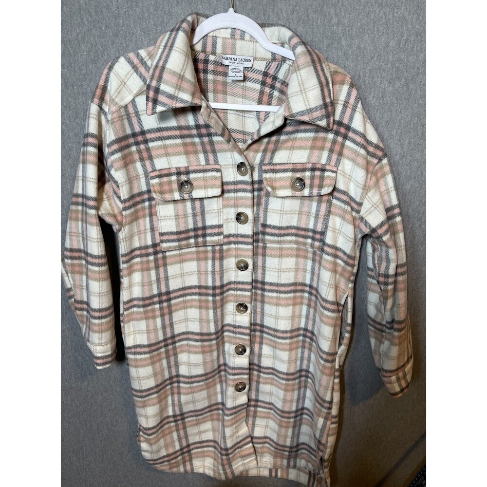 Sabrina Lauren New York Women's Pink Plaid Button Front Shacket Size Small